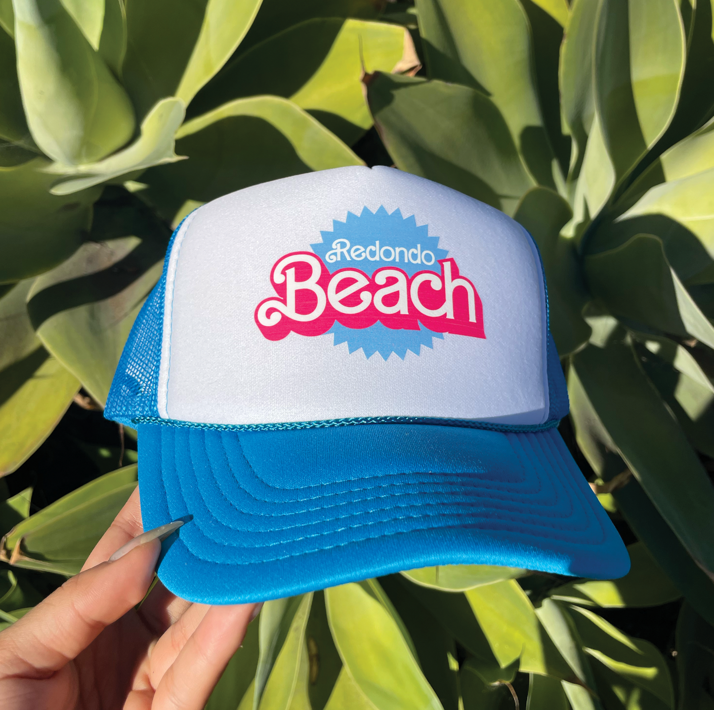 Neon Blue Beach Barbie Trucker Hat